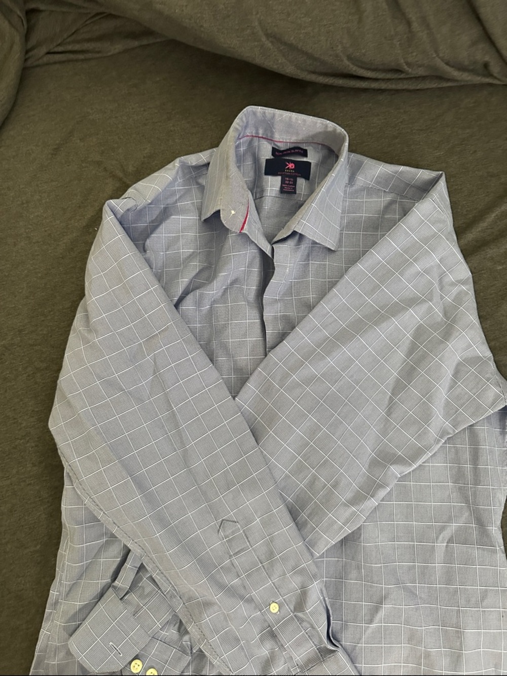 Egara Light Blue Windowpane Dress Shirt with White Checks